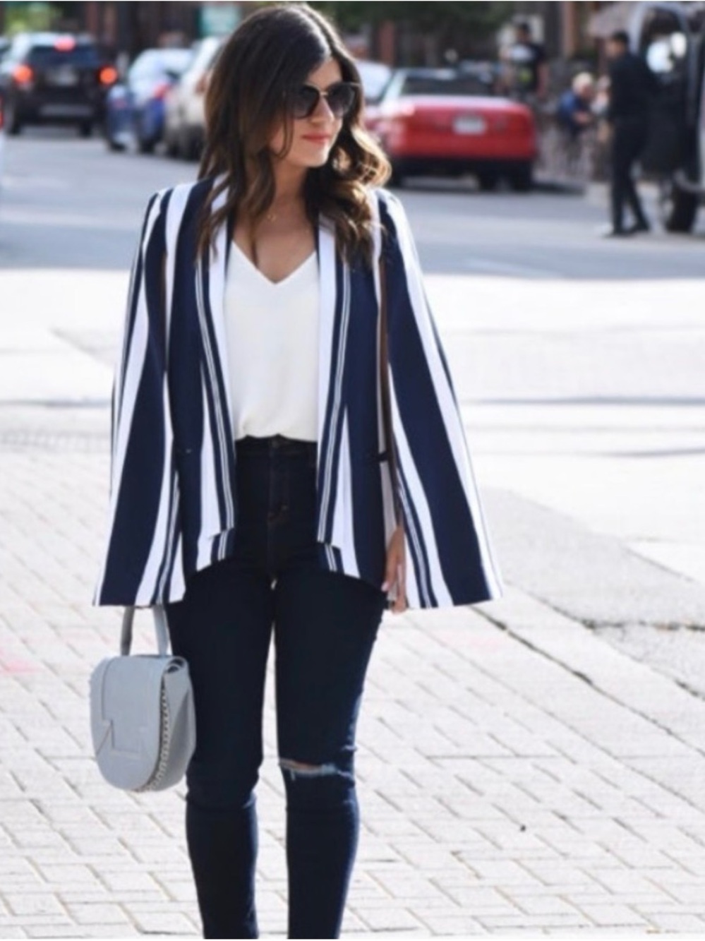 Mural Navy and White Striped Cape Blazer Sz Small - Like New